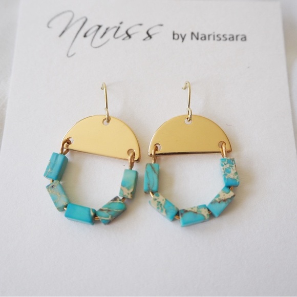 Gemstone Blue Jasper Dangle Earrings - Picture 4 of 6